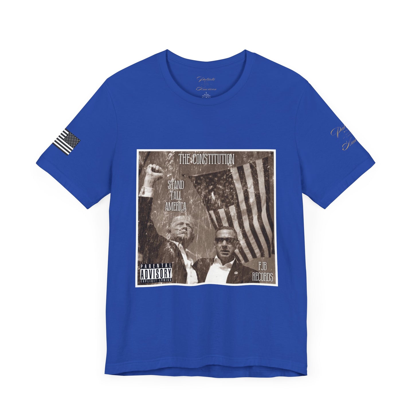 President Donald J. Trump - 'Stand Tall America' by The Constitution Album Cover FJB Records Unisex Jersey Short Sleeve Tee by Patriotic American Apparel Company