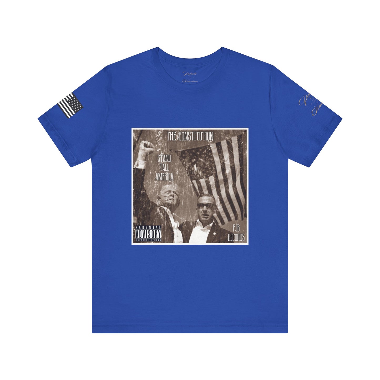 President Donald J. Trump - 'Stand Tall America' by The Constitution Album Cover FJB Records Unisex Jersey Short Sleeve Tee by Patriotic American Apparel Company